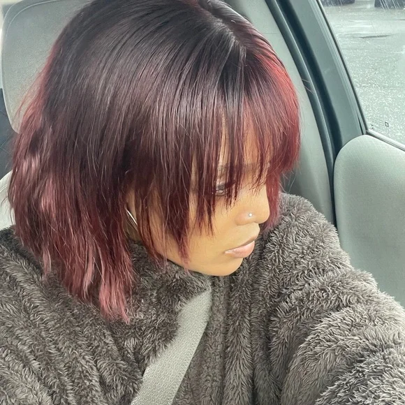 Vibrant Yellow and Red Bob Wig with Fringe Hair